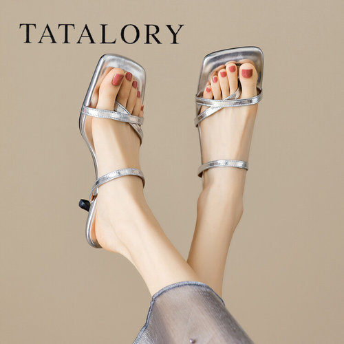 TATALORY2024新款小猫跟夹趾拖鞋