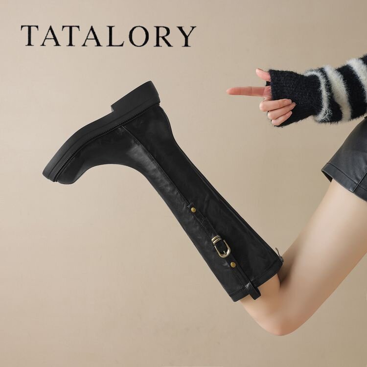 TATALORY女鞋今年流行厚底显瘦长筒靴2024秋冬爆款高筒骑士靴长靴