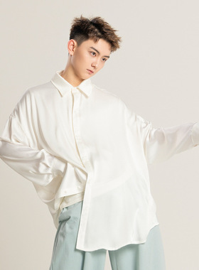 舞蹈服衬衫男现代形体练功宽松白色开衫中国古典跳舞成人长袖上衣