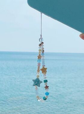 串珠ccd女ins卡通手机可爱手机链夏季海星自制蓝色相机海岛挂件链