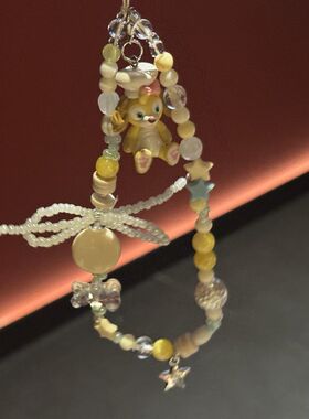 多巴胺系自制挂绳饼可爱风饼黄色ins串珠原创ccd可琦安手机链小众