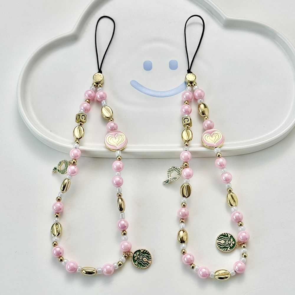 新款星巴克联名款粉色系手机链情人节限定挂绳手链女神ccd挂件