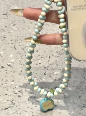 手机壳水果相机可爱心蓝色小众风insccd挂绳链条挂件串珠防摔少女