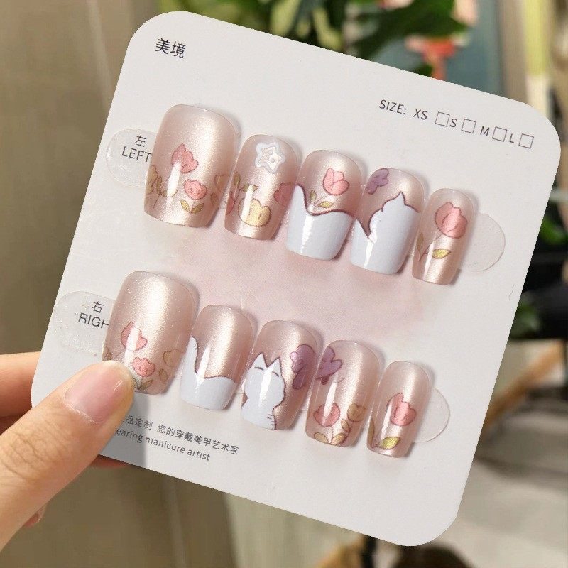 2026年新款儿童美甲穿戴甲感短款花园玫瑰猫眼30片假指甲贴片,彩妆/香水/美妆工具,美甲工具,淘宝优惠券,粉丝福利购,淘宝优惠卷