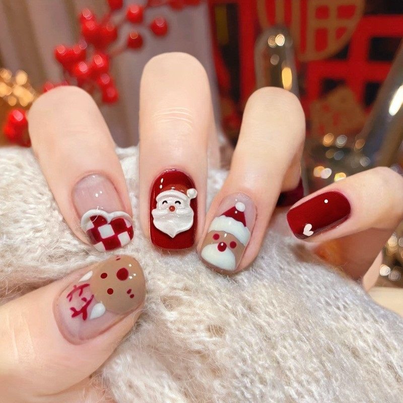 2026年新款儿童美甲穿戴甲感短款萌萌圣诞老人24片假指甲贴片,彩妆/香水/美妆工具,美甲工具,淘宝优惠券,粉丝福利购,淘宝优惠卷