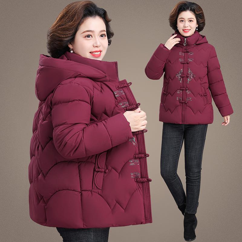 中年妈妈秋冬外套洋气新中式盘扣棉袄中老年人女保暖时尚羽绒棉服
