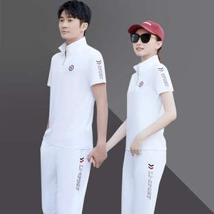 男女情侣运动装 两件套短袖 休闲运动服女 薄款 男士 夏季 运动套装 韩版