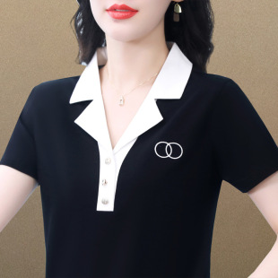 短袖t恤女夏季新款女士翻领POLO衫韩版修身显瘦小众短款上衣
