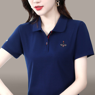 短袖t恤女夏2025新款洋气中年妈妈带领T桖休闲上衣翻领POLO衫
