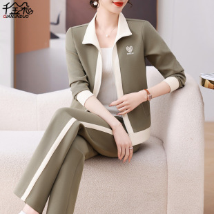 中老年运动套装女春秋洋气中年妈妈春装外套小个子立领卫衣两件套