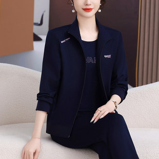 妈妈运动套装春秋三件套洋气50岁中年妇女休闲服中老年外套女大码