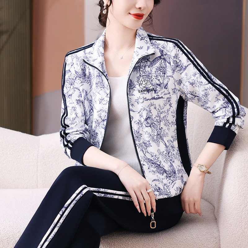 运动服套装女春秋2026新款时尚韩版大码洋气印花色休闲跑步两件套