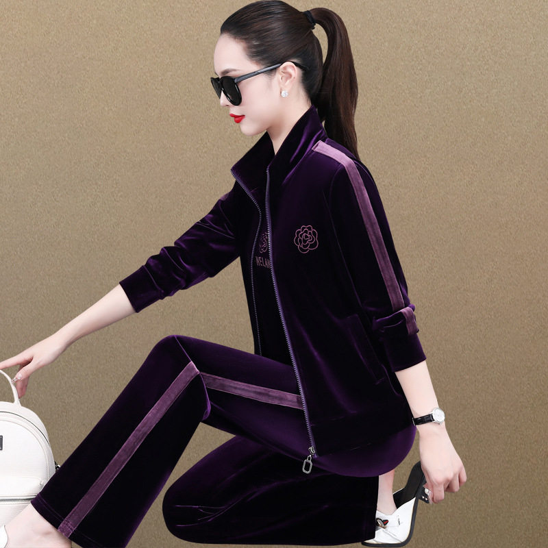 洋气立领金丝绒运动服套装女春秋季2026新款卫衣百搭休闲服三件套