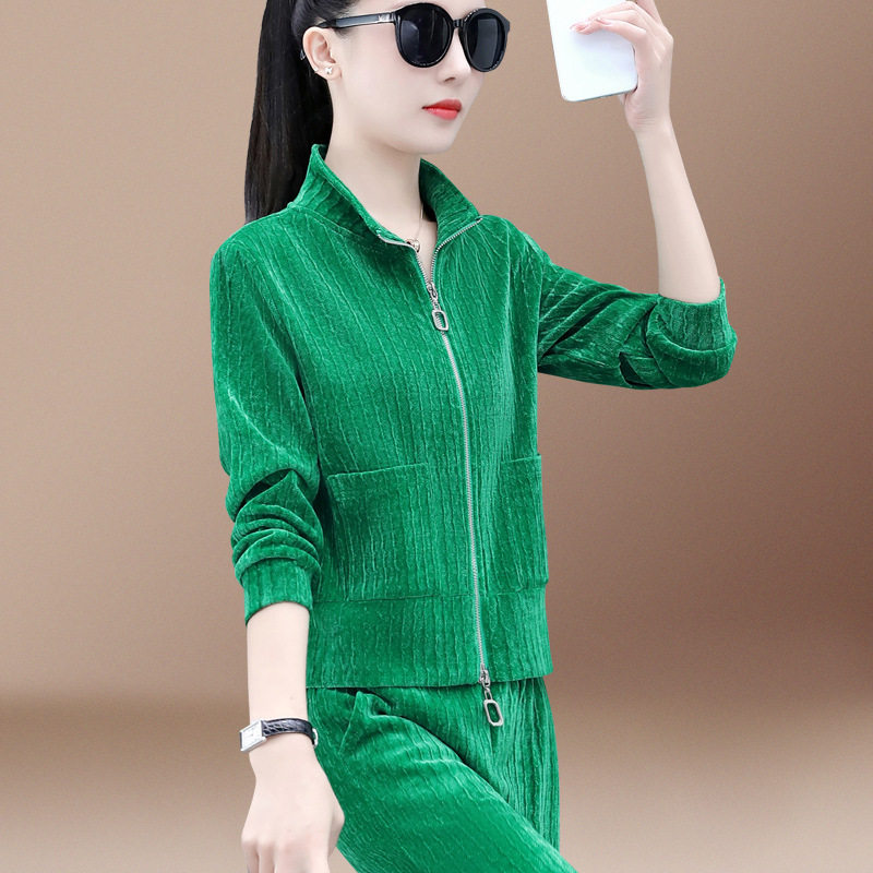 金丝波浪绒套装女春秋时尚洋气立领卫衣运动服休闲两件套显瘦潮牌