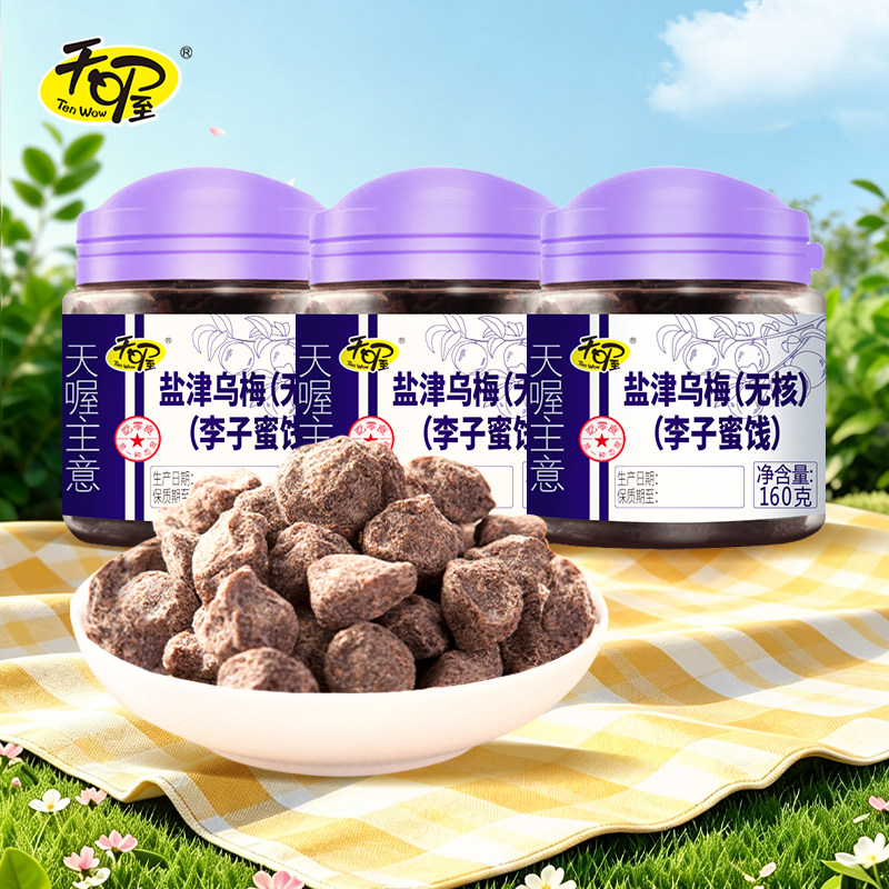 天喔无核盐津乌梅160g*3罐 酸甜果脯梅子果肉果干蜜饯休闲零食
