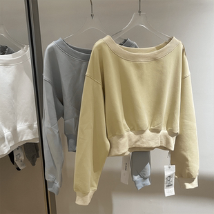 美式露肩斜肩卫衣女新款2026新款春季短款一字肩斜肩上衣高级感潮