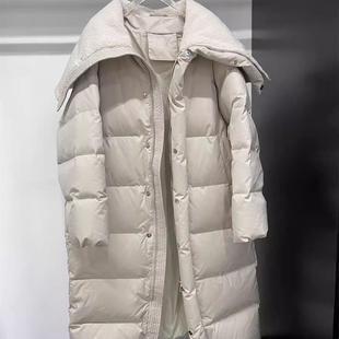 韩国羊羔毛大翻领羽绒服女中长款过膝2024冬季新款收腰加厚外套潮