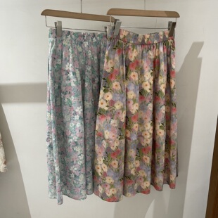 韩国花苞A字半身裙女春松紧腰设计感别致遮胯显瘦中长灯笼伞裙