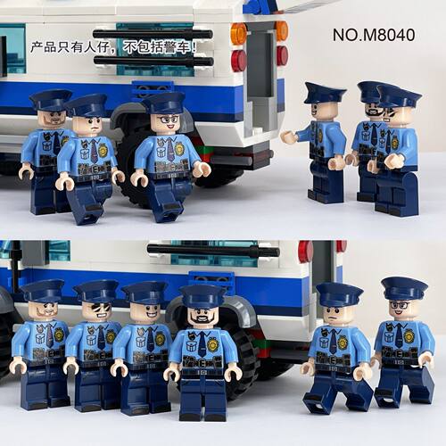 警察M8040城市职业人仔小颗粒蓝色公仔儿童积木玩具跨境