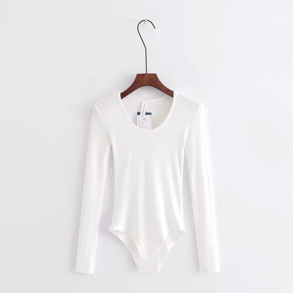 出口女士莫代尔棉秋季连体衣三角裤式打底上衣肤色连身衫肉色修身