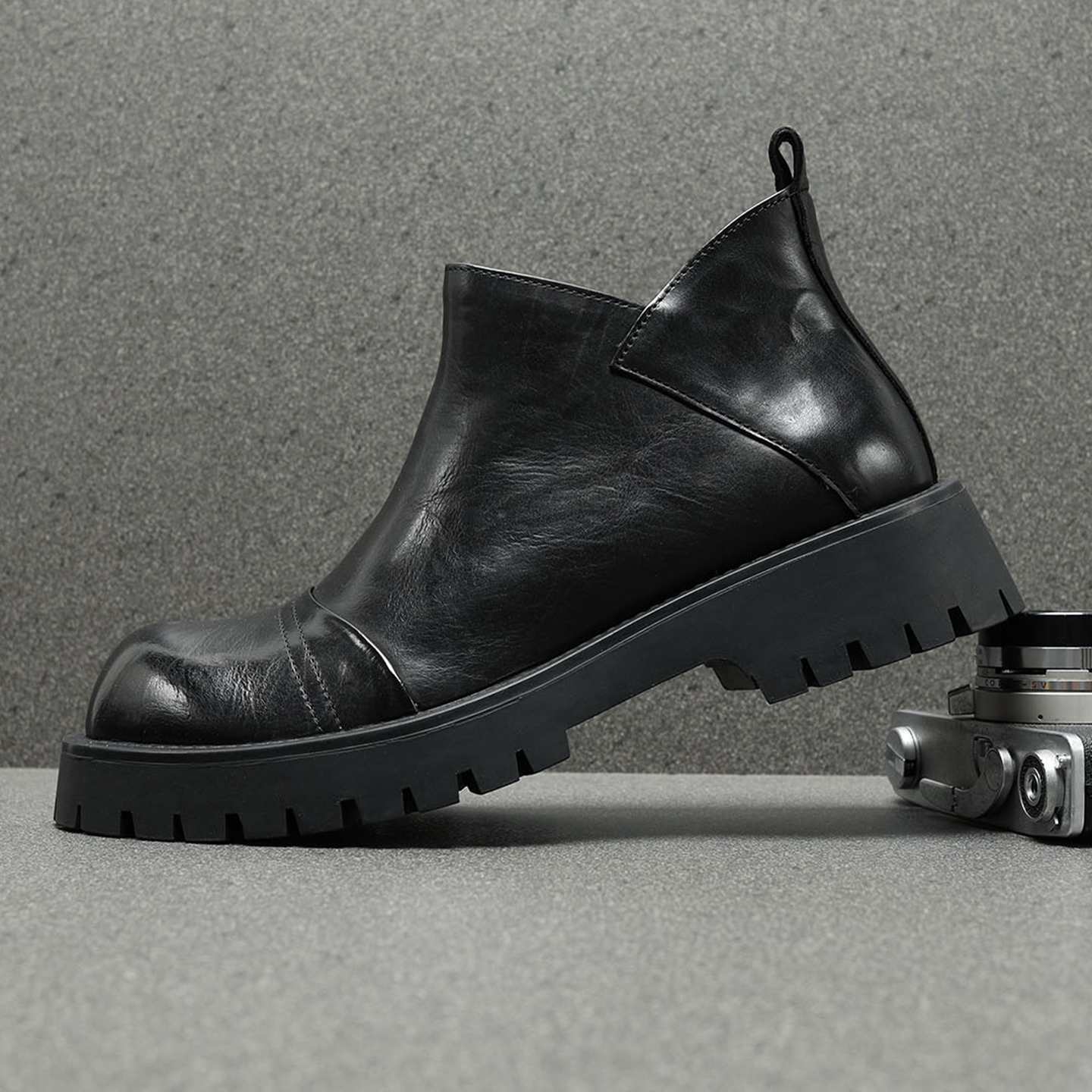 头层牛皮短筒切尔西靴男款冬季