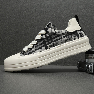 欧洲站男鞋春季2026新款帆布鞋男潮流百搭休闲鞋厚底板鞋男款透气