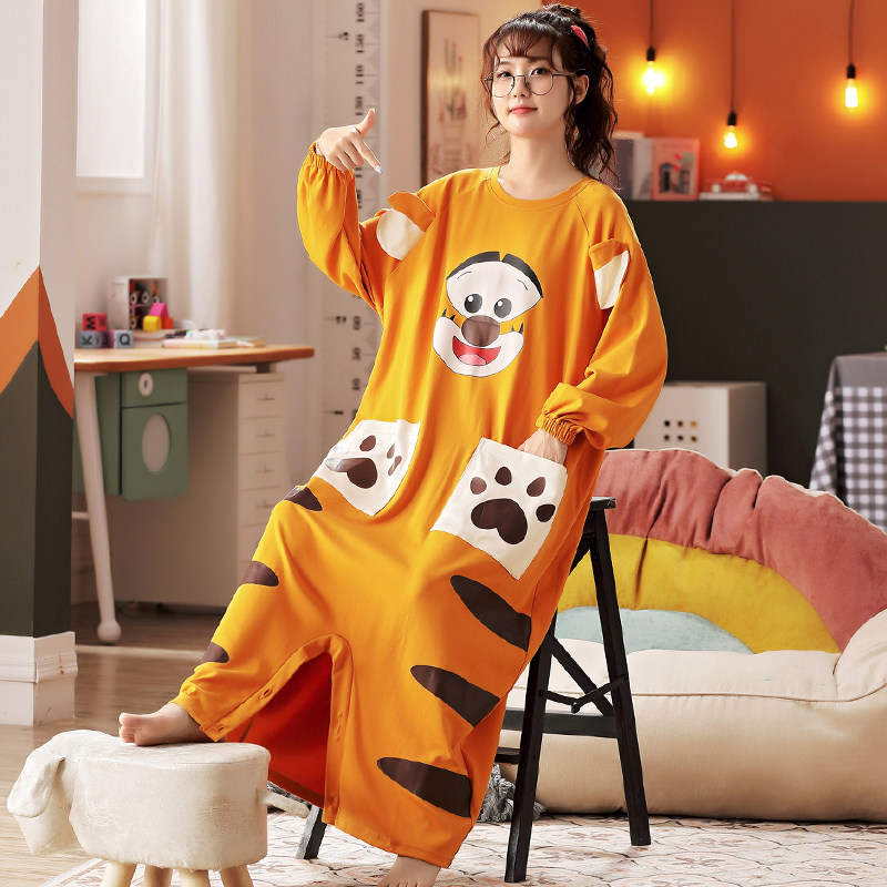 2021新款睡衣女秋冬季纯棉长袖ins风可爱连体睡裙春秋宽松家居服