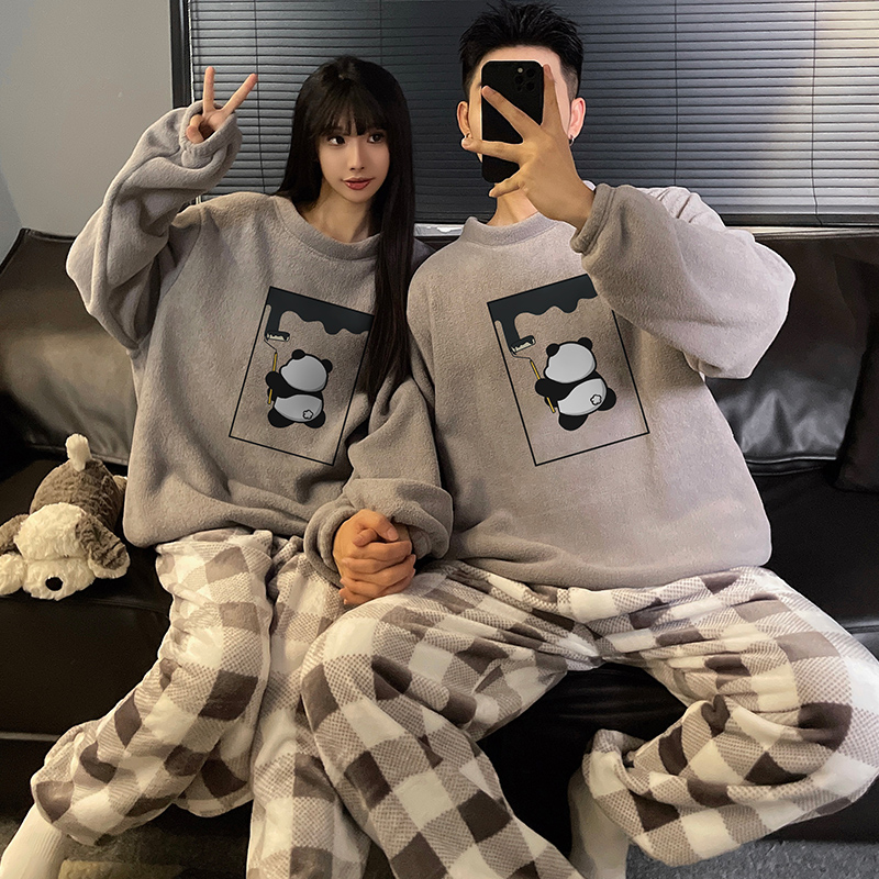 情侣睡衣女秋冬季法兰绒保暖加厚男生珊瑚绒冬天可外穿家居服套装