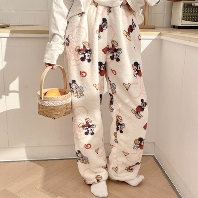 秋冬季女款珊瑚绒长裤子加绒加厚