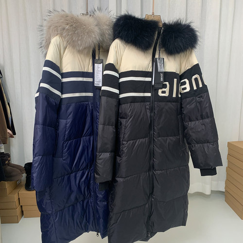 女生长款毛领白鸭绒羽绒服外套