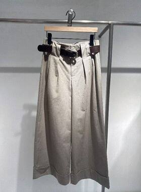 艾诺丝原装正品2026春季款百搭配腰带卷边女休闲裤阔腿裤BR301171