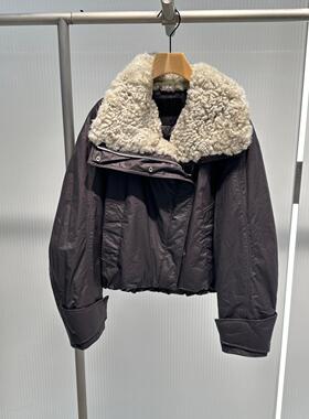 艾诺丝2025年冬季新款可拆卸大毛领短款羽绒服外套女AR004163