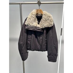 艾诺丝2025年冬季新款可拆卸大毛领短款羽绒服外套女AR004163