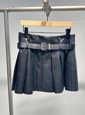 艾诺丝2025秋冬季新款百搭显瘦黑色pu皮半身裙短裙女AR354118