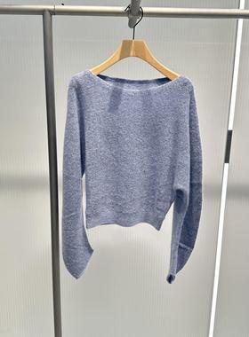 艾诺丝2025年秋冬季新款宽松一字领漏肩针织衫女毛衫上衣AR804005