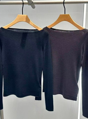 艾诺丝2025秋季新款绵羊毛一字领长袖针织衫女打底衫上衣AR804163