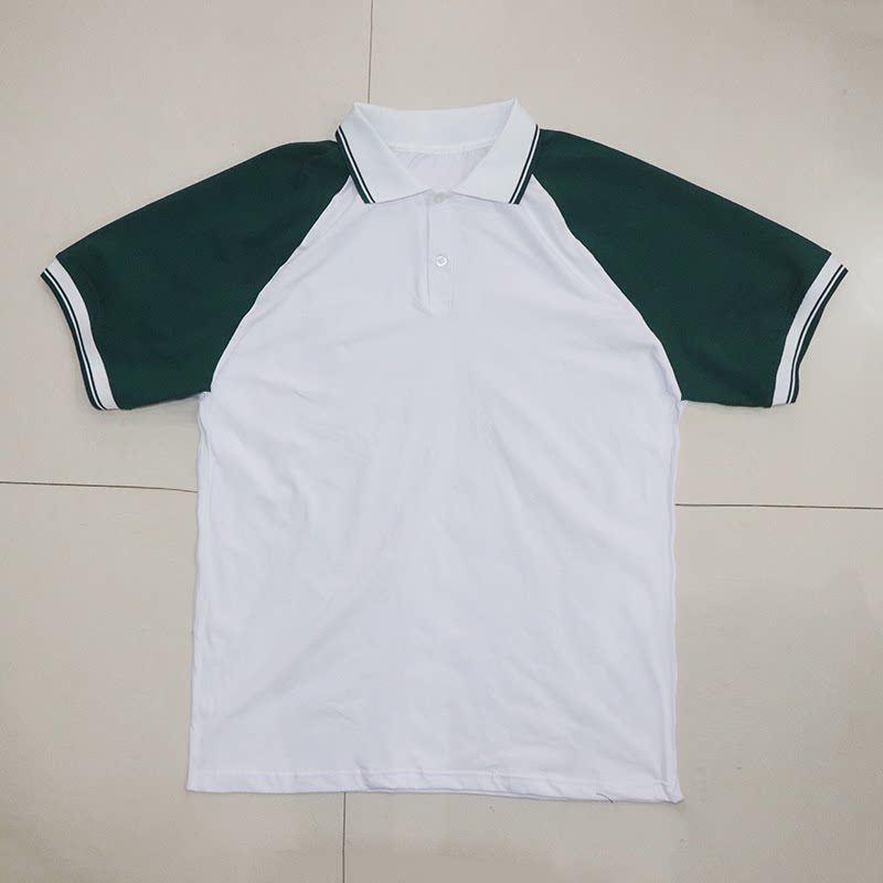 兰州来图定制夏款中小学生纯棉校服短袖t恤上衣白色领运动polo衫