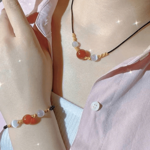 项链吊坠送妈妈相思豆红玛瑙项链转运珠情侣手工挂绳珠子七夕女友