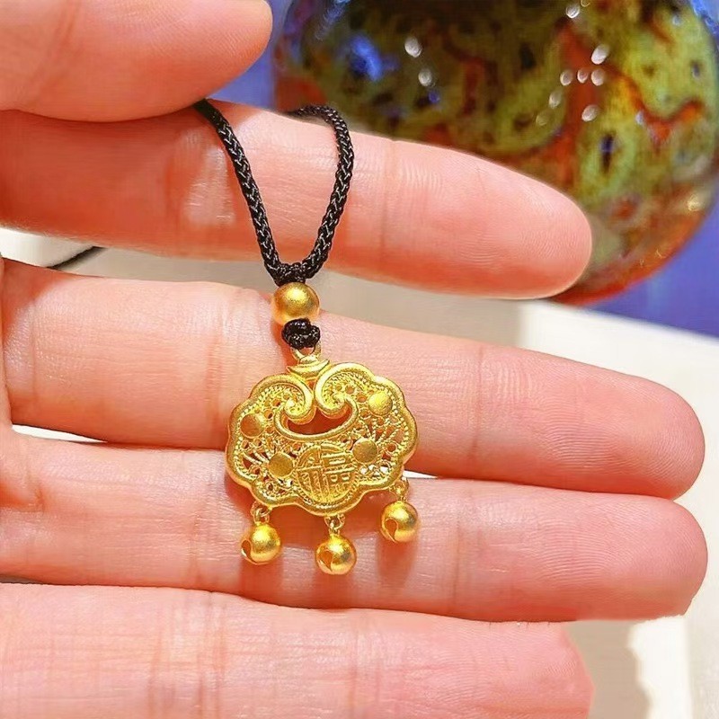 合金项链 祥云平安锁项链手工编织绳福字铃铛ins吊坠送女友闺蜜