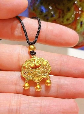 合金项链 祥云平安锁项链手工编织绳福字铃铛ins吊坠送女友闺蜜