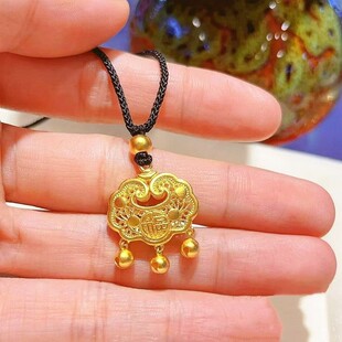 合金项链 祥云平安锁项链手工编织绳福字铃铛ins吊坠送女友闺蜜