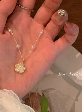 合金项链 初恋珍珠花朵项链轻奢山茶花项链百搭气质小众设计感
