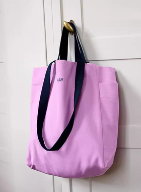 HAY 丹麦进口 单肩布袋多色布包购物袋水洗字母手提袋条纹大容量