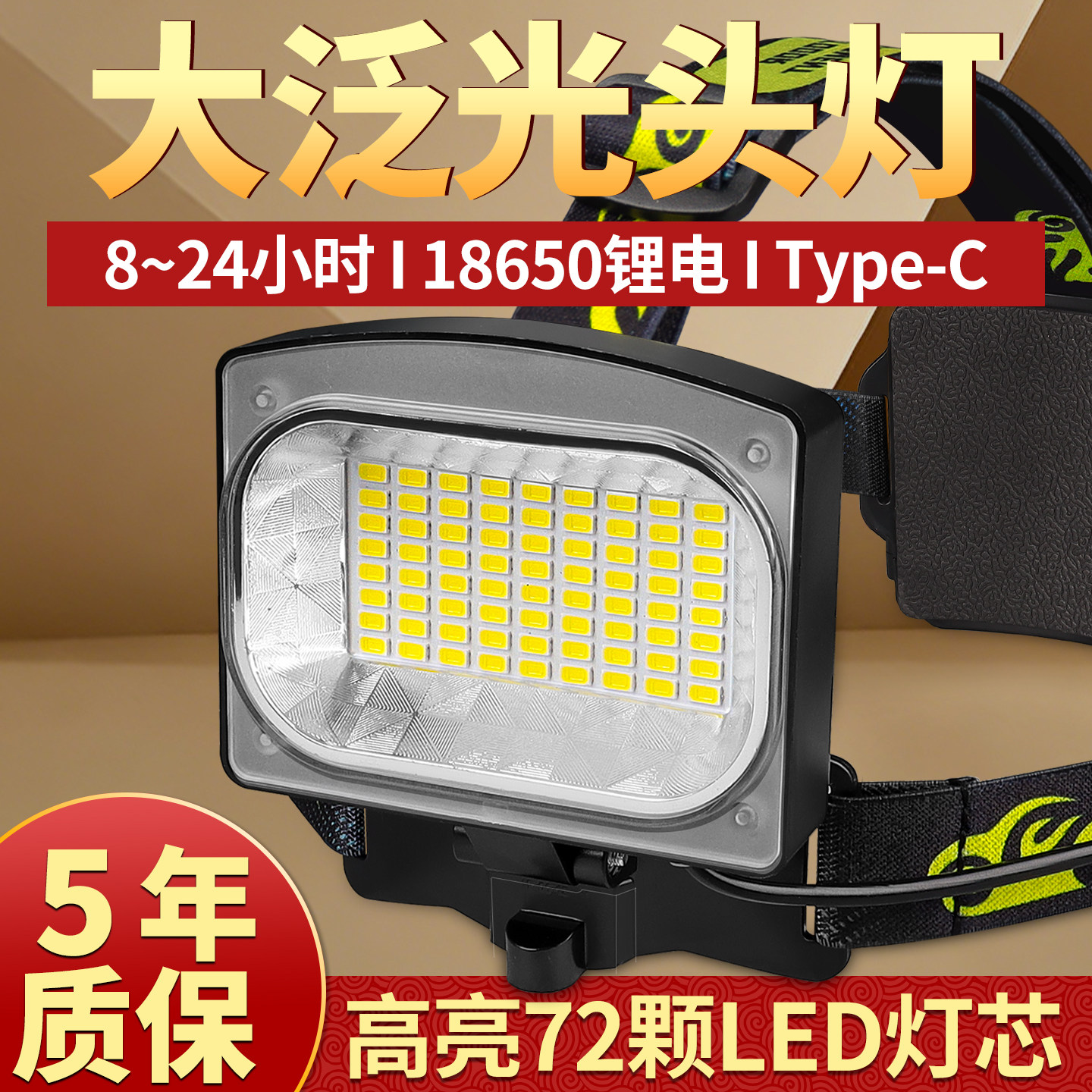 泛光头灯头戴式强光充电超亮钓鱼赶海工地专用2025新款户外照明灯