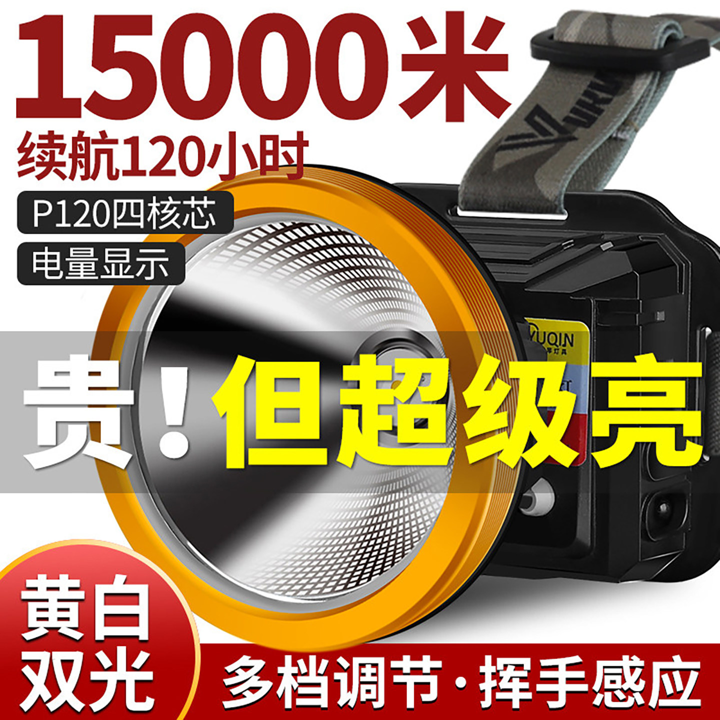 头灯强光充电超亮户外超长续航野外感应钓鱼专用电筒头戴式照明灯