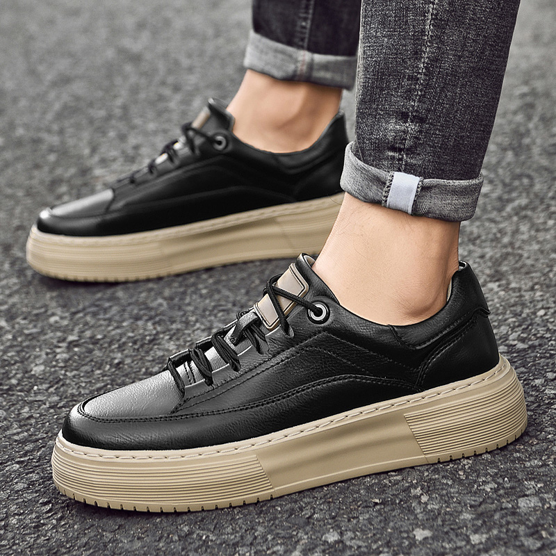 2026春季新款百搭休闲厚底工装牛皮板鞋运动鞋潮男复古时装简约鞋