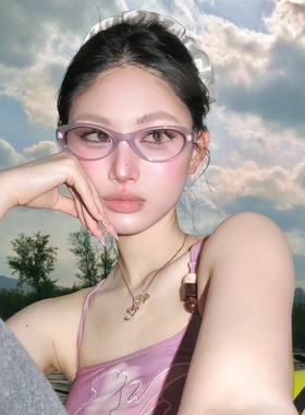欧美风猫眼墨镜女千禧风Y2K亚裔辣妹紫色眼镜防紫外线近视太阳镜