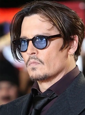 Johnny Depp同款蓝色墨镜男款高级感2025新款太阳眼镜近视带度数