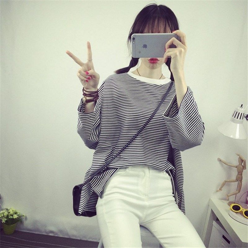 韩国原宿风bf春季女装上衣韩版宽松学院风长袖T恤学生条纹打底衫|msdalam kategori Butik wanita / wanita, baju-T - dari Buy2taobao.com untuk memberikan perkhidmatan ejen Taobao profesional membeli