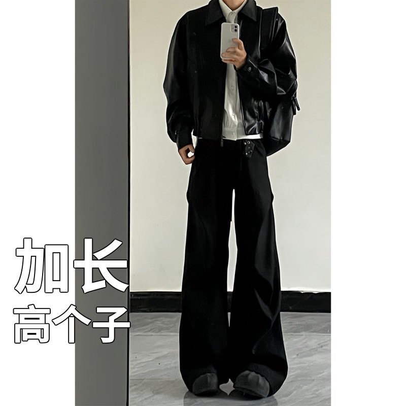 高个子加长版裤子褶皱微喇185男款秋季瘦高工装裤阔腿弯刀西裤190图片